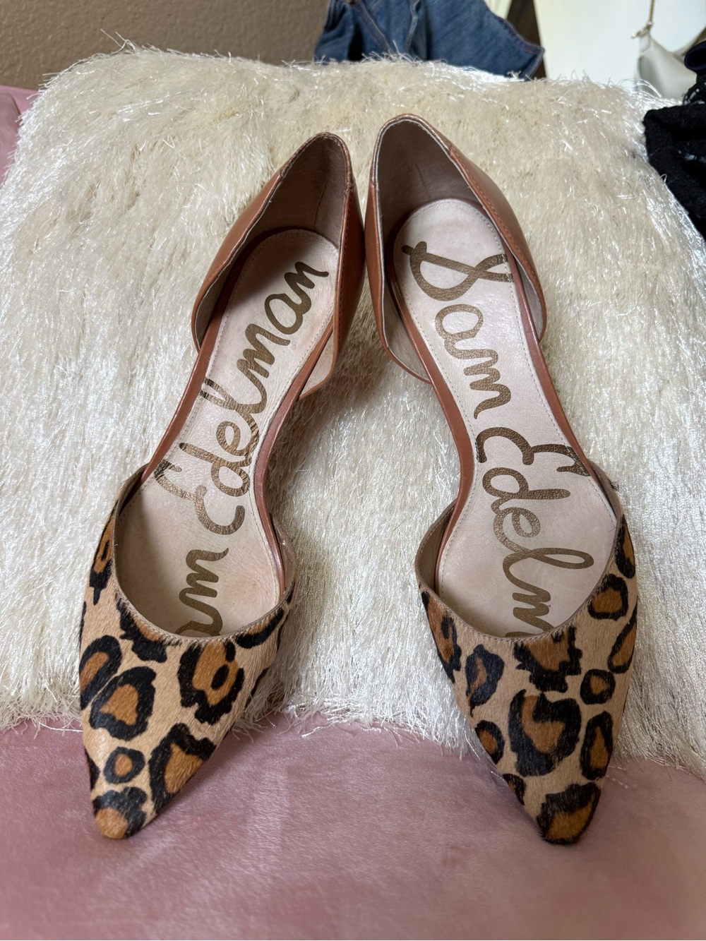 Sam Edelman Leopard Calf Hair and Brown Leather D'Orsay Pointed-Toe Heels Size 8 - Picture 2 of 12